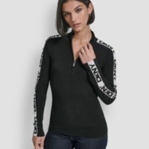 DKNY Black Quarter-Zip Pullover with White Logo Tape XSMALL